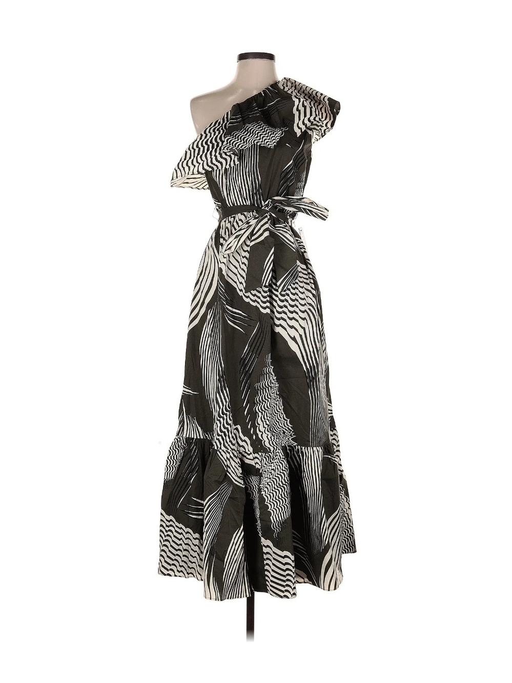 Express One-Shoulder Green & White Print Maxi Dress